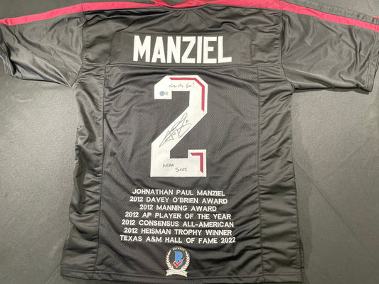 JOHNNY MANZIEL BLACK TEXAS A&M SIGNED STAT JERSEY w/"NCAA Sucks" BAS