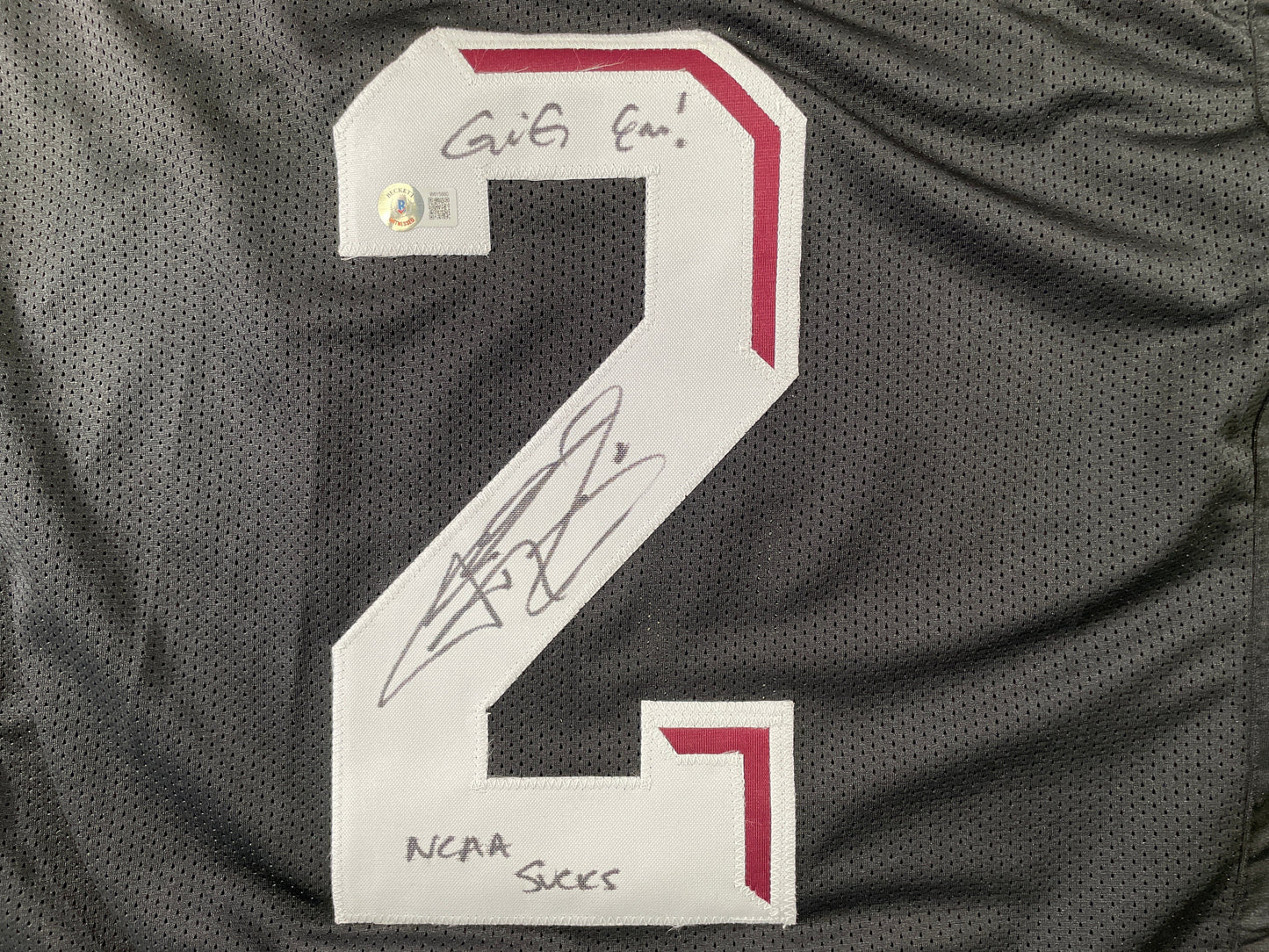 JOHNNY MANZIEL BLACK TEXAS A&M SIGNED STAT JERSEY w/"NCAA Sucks" BAS