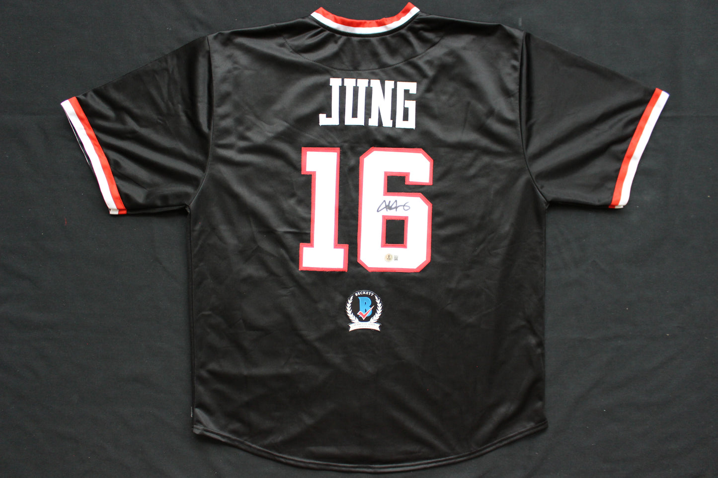 JOSH JUNG TEXAS TECH RED RAIDERS SIGNED BLACK JERSEY Texas Rangers BAS