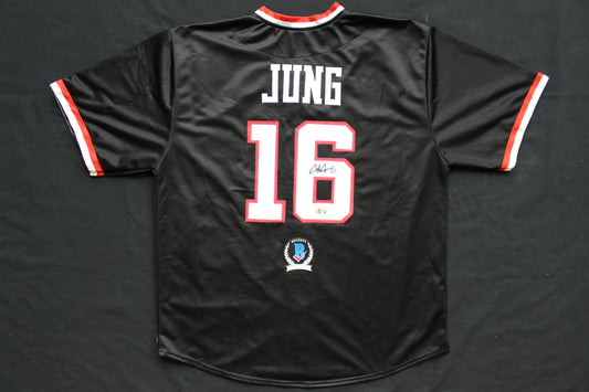 JOSH JUNG TEXAS TECH RED RAIDERS SIGNED BLACK JERSEY Texas Rangers BAS