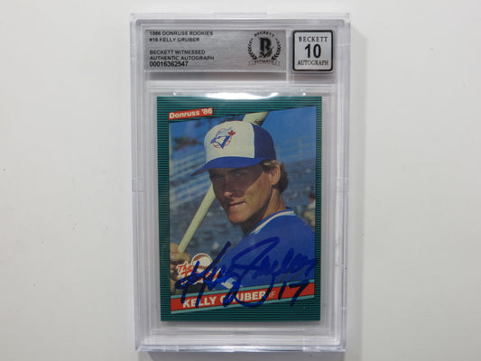 KELLY GRUBER SIGNED BGS BAS SLAB 1986 DONRUSS ROOKIES #16 Auto 10 BLUE JAYS