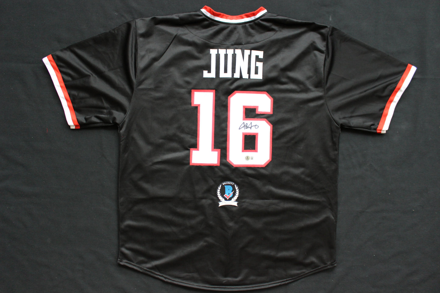 JOSH JUNG TEXAS TECH RED RAIDERS SIGNED BLACK JERSEY Texas Rangers BAS