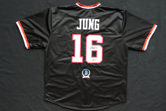 JOSH JUNG TEXAS TECH RED RAIDERS SIGNED BLACK JERSEY Texas Rangers BAS