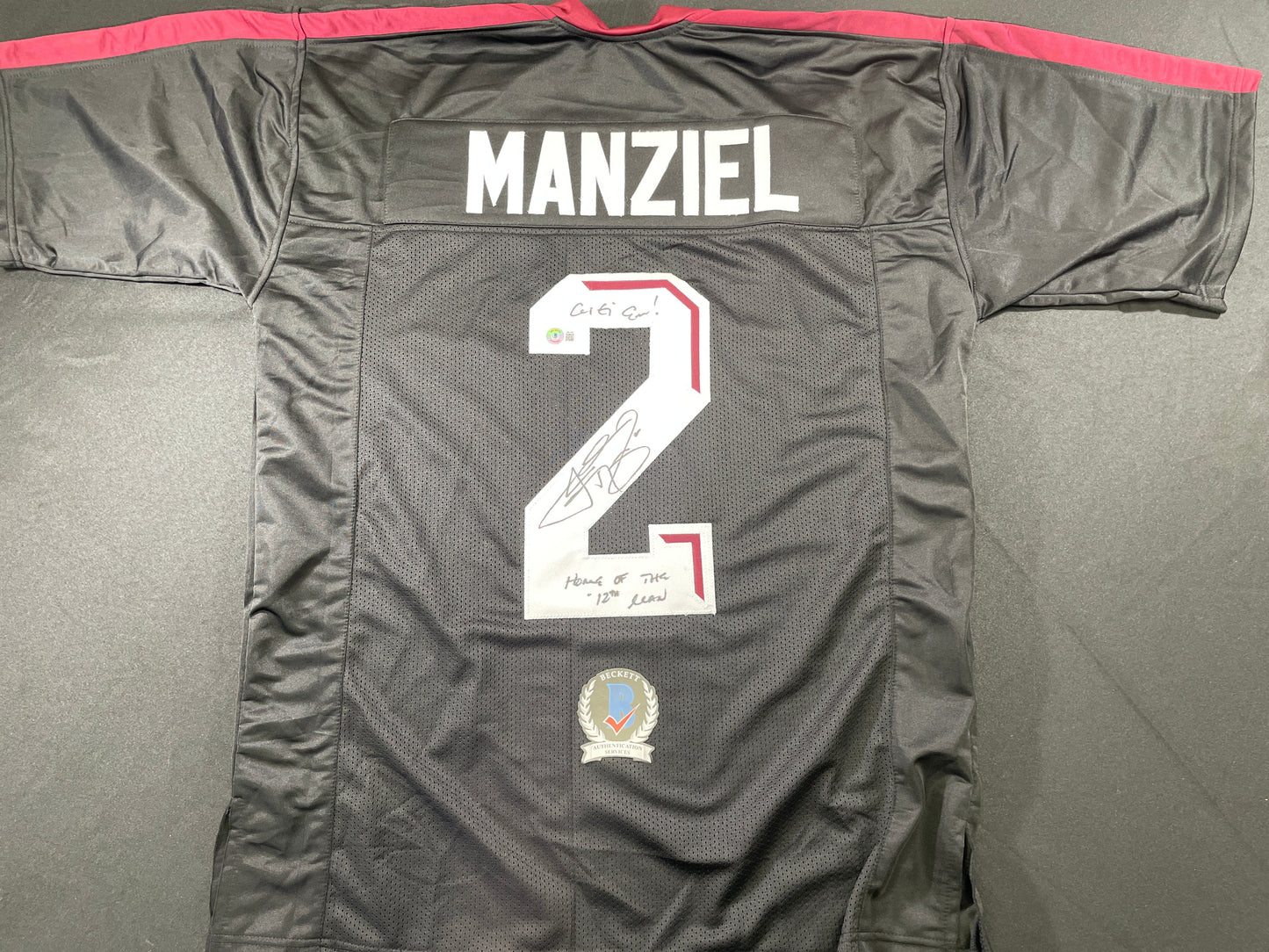 JOHNNY MANZIEL BLACK TEXAS A&M SIGNED JERSEY w/"Home of the 12th Man" BAS