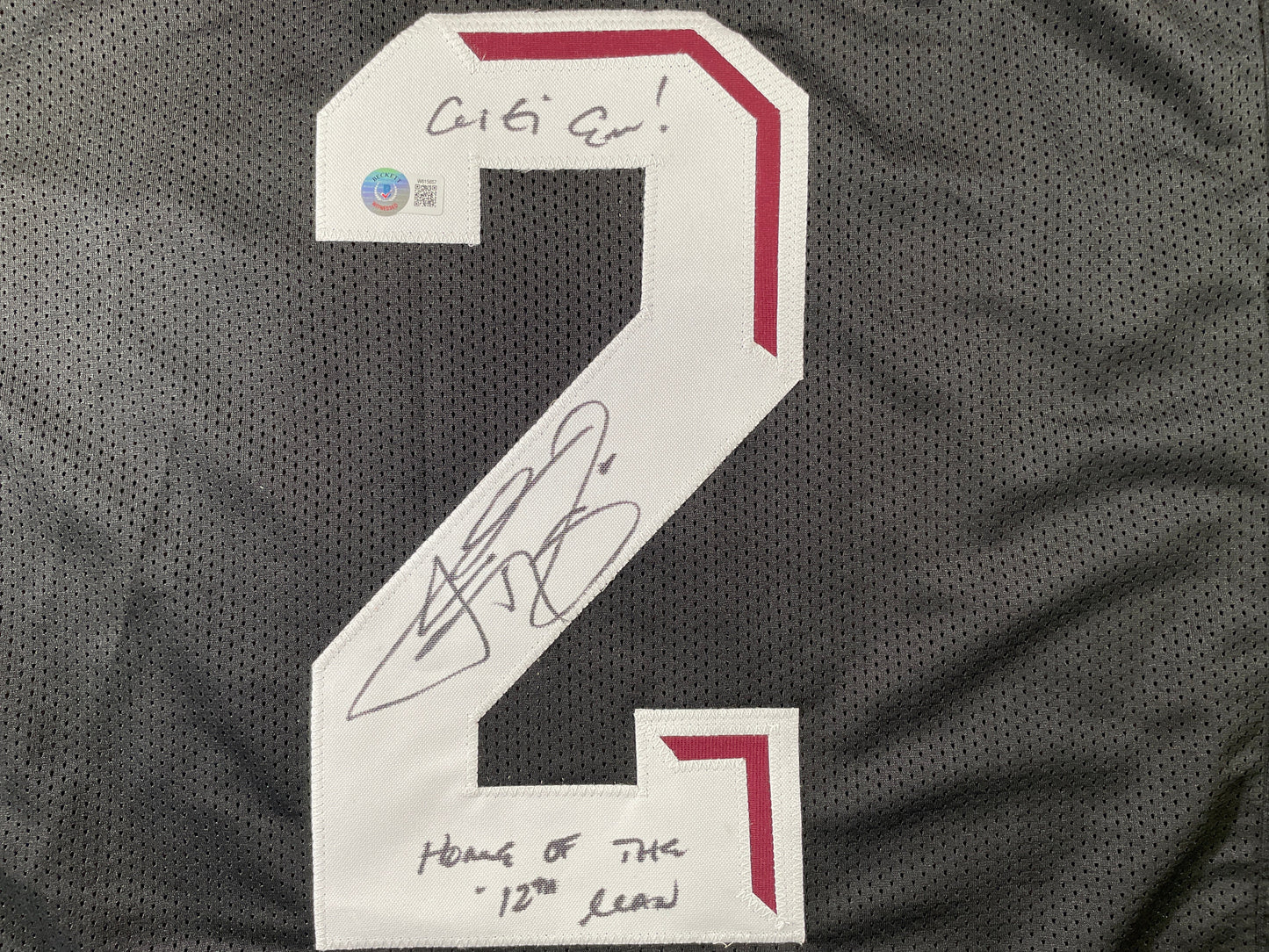 JOHNNY MANZIEL BLACK TEXAS A&M SIGNED JERSEY w/"Home of the 12th Man" BAS