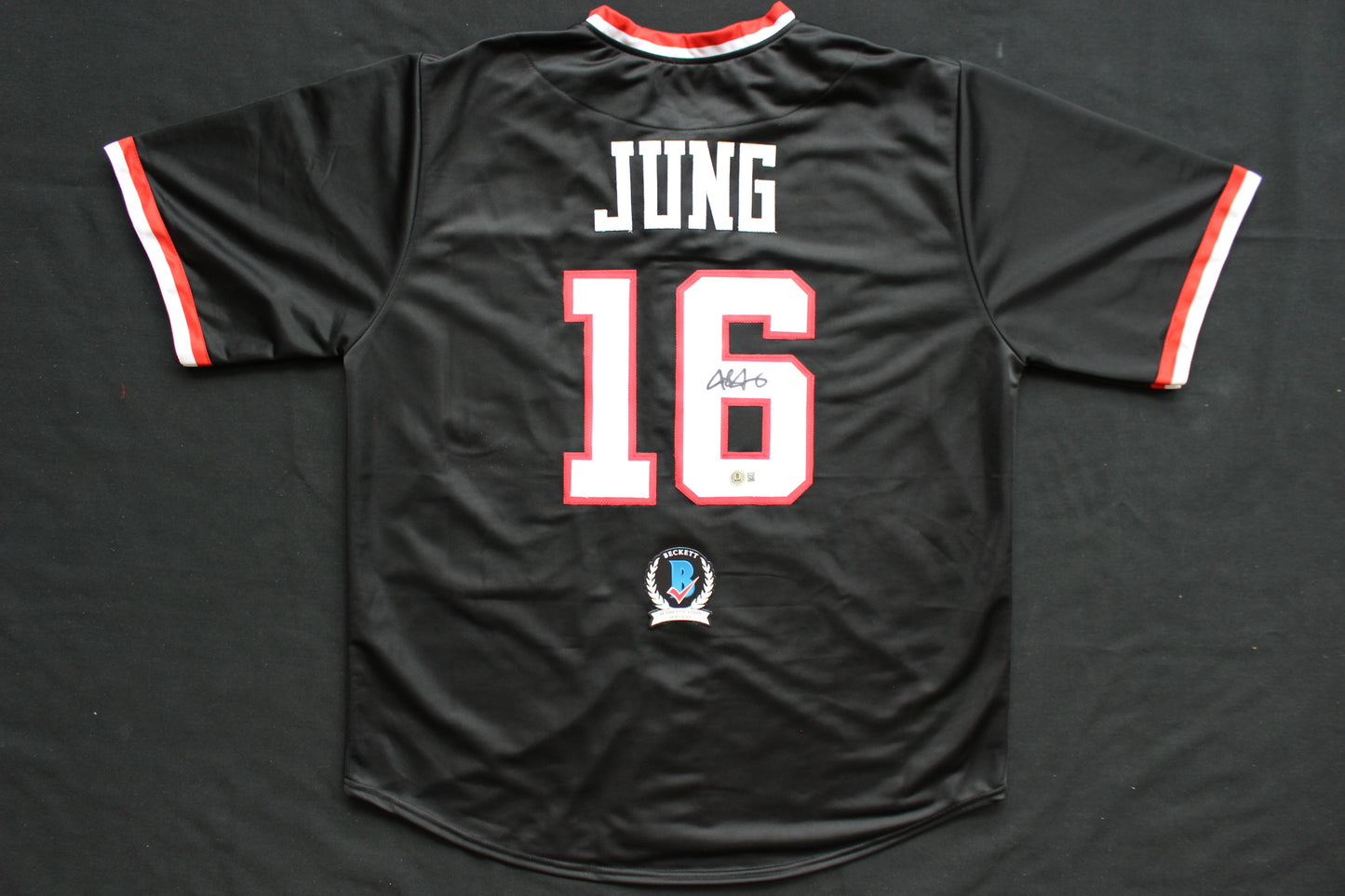 JOSH JUNG TEXAS TECH RED RAIDERS SIGNED BLACK JERSEY Texas Rangers BAS