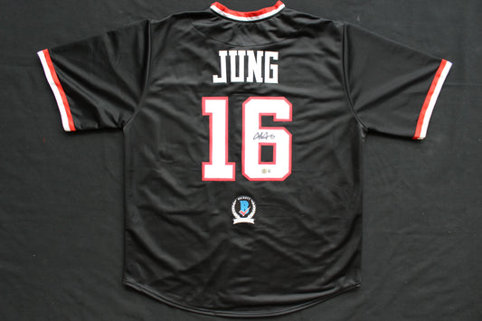 JOSH JUNG TEXAS TECH RED RAIDERS SIGNED BLACK JERSEY Texas Rangers BAS