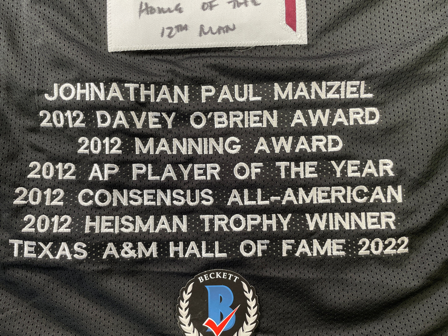 JOHNNY MANZIEL BLACK TEXAS A&M SIGNED STAT JERSEY w/"Home of the 12th Man" BAS