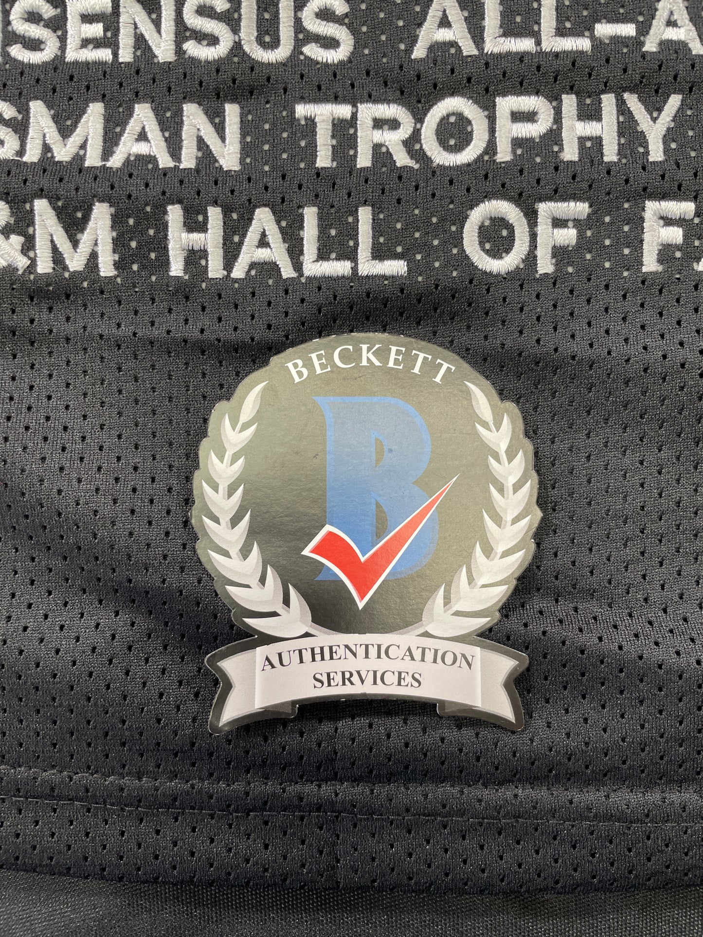 JOHNNY MANZIEL BLACK TEXAS A&M SIGNED STAT JERSEY w/"Home of the 12th Man" BAS