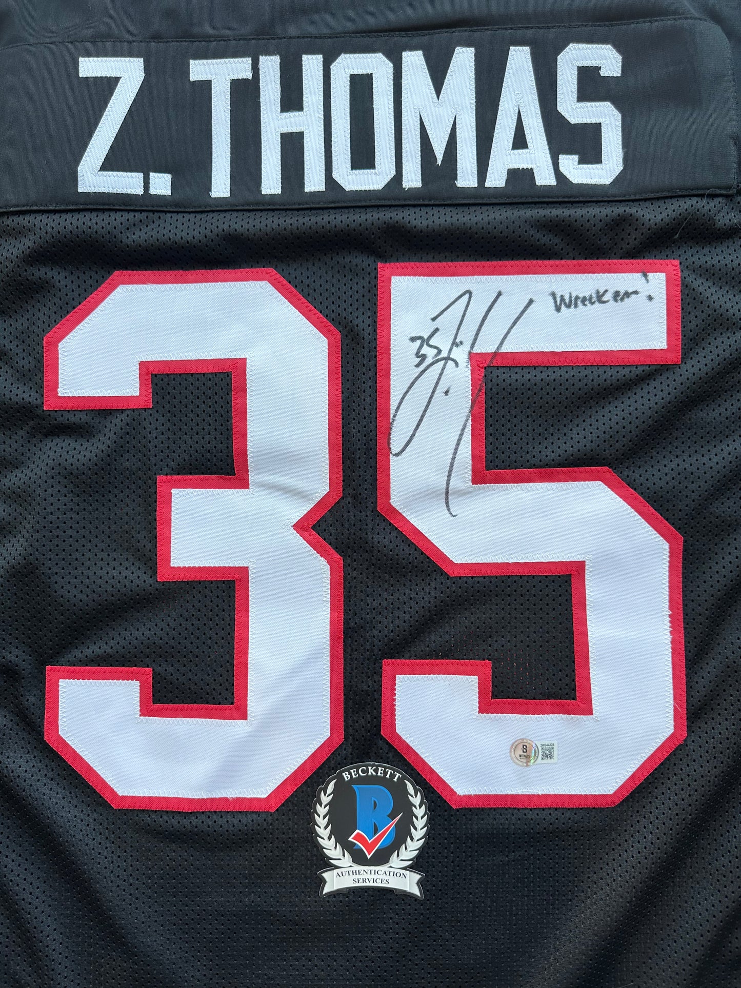 ZACH THOMAS SIGNED BLACK FOOTBALL JERSEY Texas Tech Raiders BAS