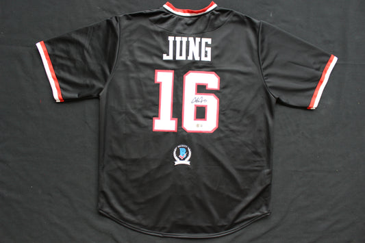 JOSH JUNG TEXAS TECH RED RAIDERS SIGNED BLACK JERSEY Texas Rangers BAS