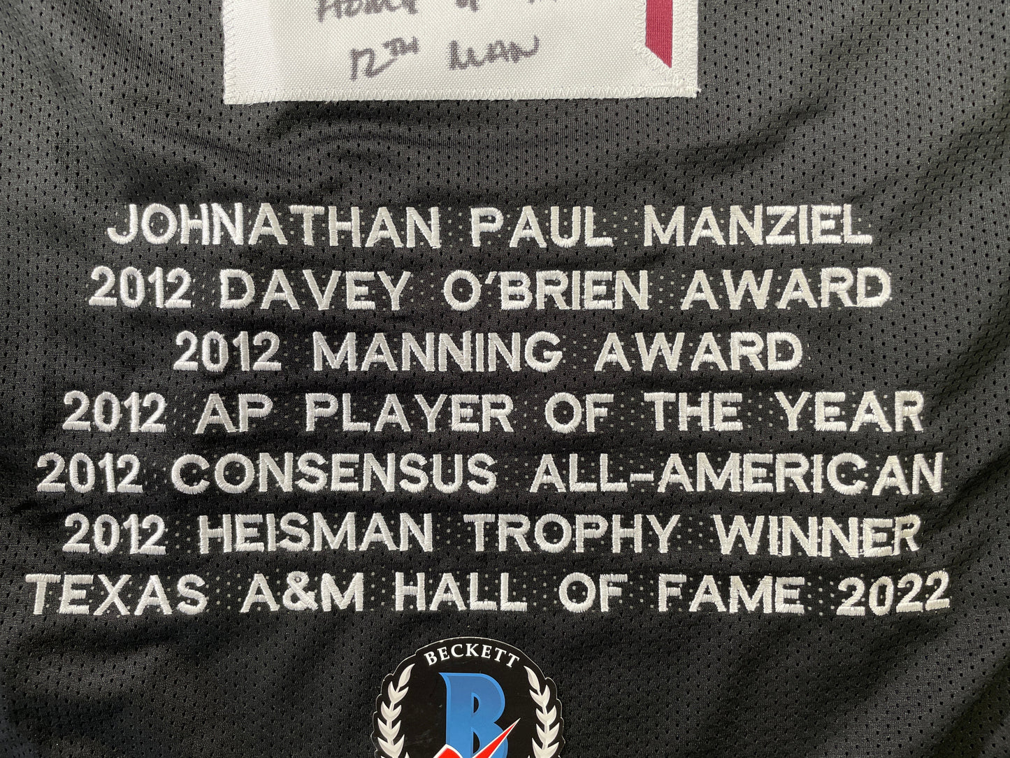 JOHNNY MANZIEL BLACK TEXAS A&M SIGNED STAT JERSEY w/"Home of the 12th Man" BAS