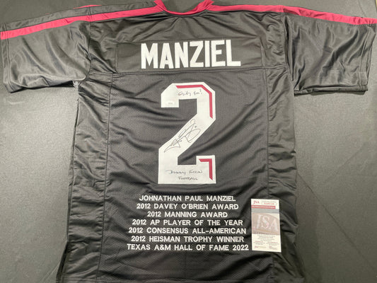 JOHNNY MANZIEL BLACK TEXAS A&M SIGNED STAT JERSEY w/"Johnny Fuckin Football" JSA