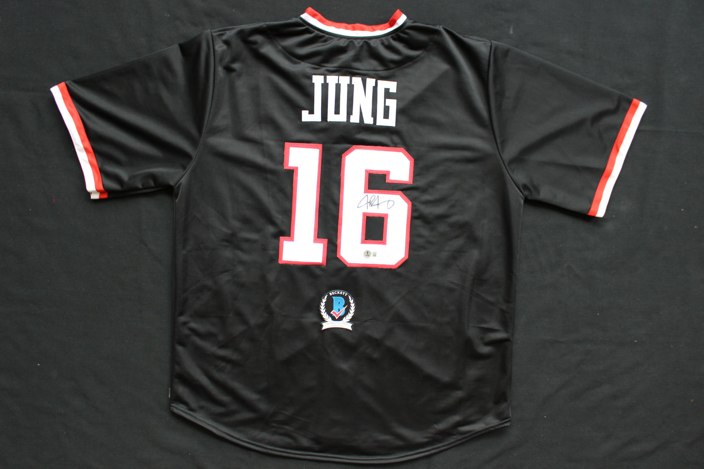 JOSH JUNG TEXAS TECH RED RAIDERS SIGNED BLACK JERSEY Texas Rangers BAS