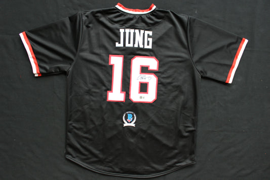 JOSH JUNG TEXAS TECH RED RAIDERS SIGNED BLACK JERSEY Texas Rangers BAS