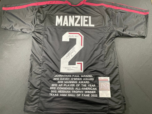 JOHNNY MANZIEL BLACK TEXAS A&M SIGNED STAT JERSEY w/"Johnny Fuckin Football" JSA