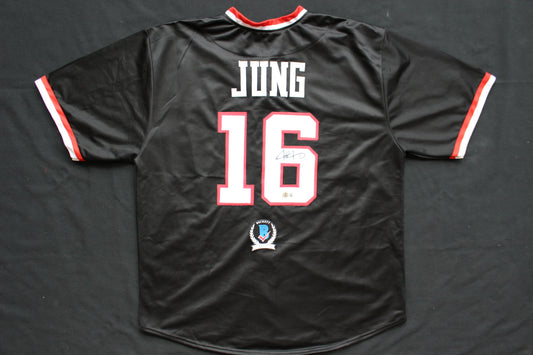 JOSH JUNG TEXAS TECH RED RAIDERS SIGNED BLACK JERSEY Texas Rangers BAS