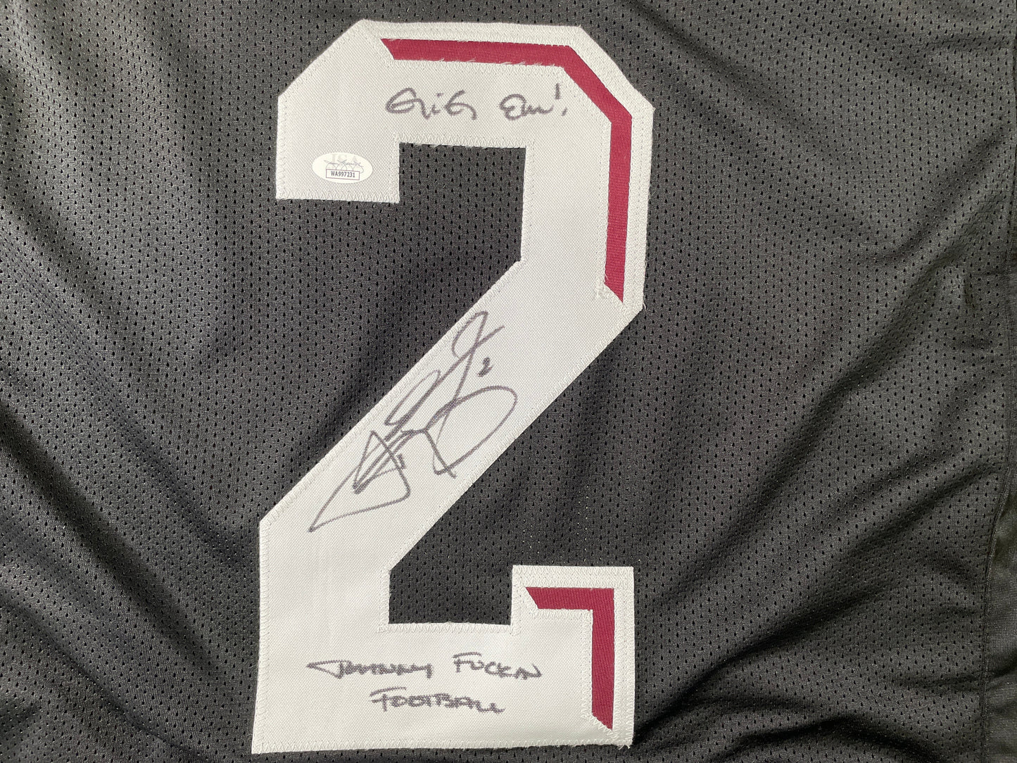 JOHNNY MANZIEL BLACK TEXAS A&M SIGNED STAT JERSEY w/"Johnny Fuckin Football" JSA