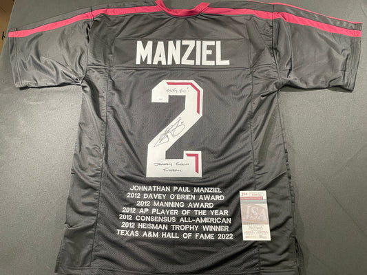 JOHNNY MANZIEL BLACK TEXAS A&M SIGNED STAT JERSEY w/"Johnny Fuckin Football" JSA