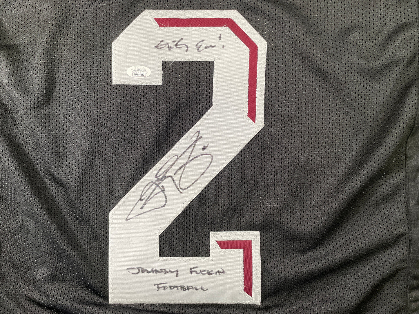JOHNNY MANZIEL BLACK TEXAS A&M SIGNED STAT JERSEY w/"Johnny Fuckin Football" JSA