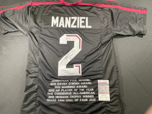 JOHNNY MANZIEL BLACK TEXAS A&M SIGNED STAT JERSEY w/"Johnny Fuckin Football" JSA