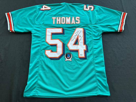 ZACH THOMAS SIGNED TEAL JERSEY MIAMI DOLPHINS  BAS