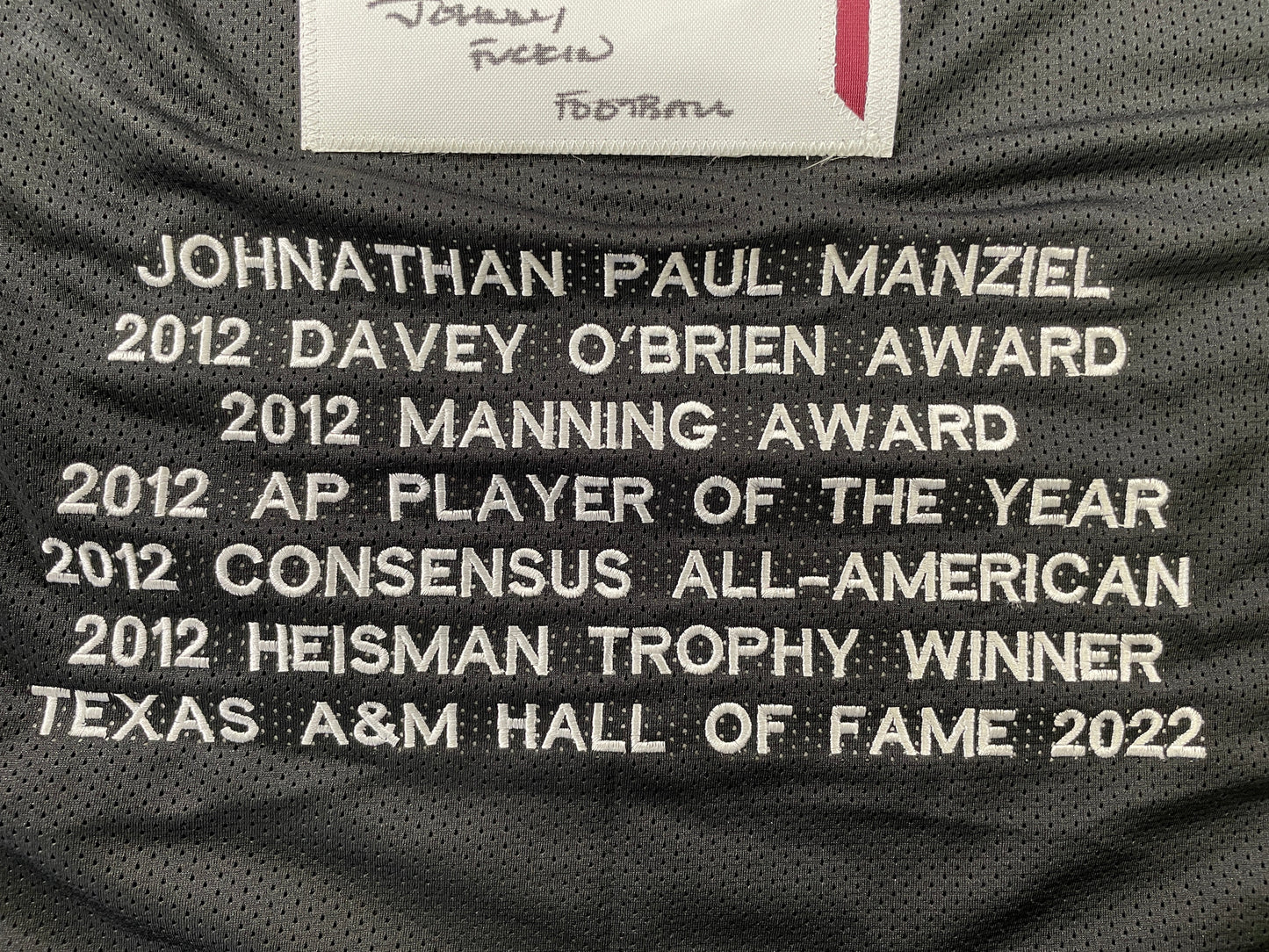 JOHNNY MANZIEL BLACK TEXAS A&M SIGNED STAT JERSEY w/"Johnny Fuckin Football" JSA