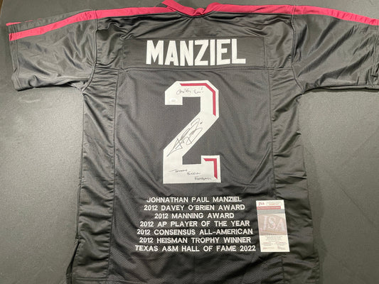 JOHNNY MANZIEL BLACK TEXAS A&M SIGNED STAT JERSEY w/"Johnny Fuckin Football" JSA