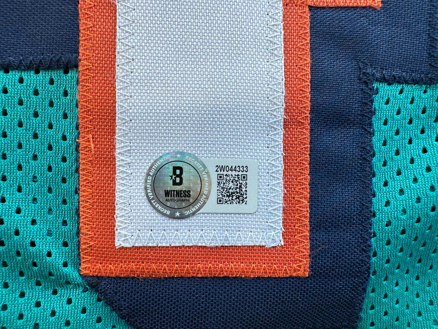 ZACH THOMAS SIGNED TEAL JERSEY MIAMI DOLPHINS  BAS