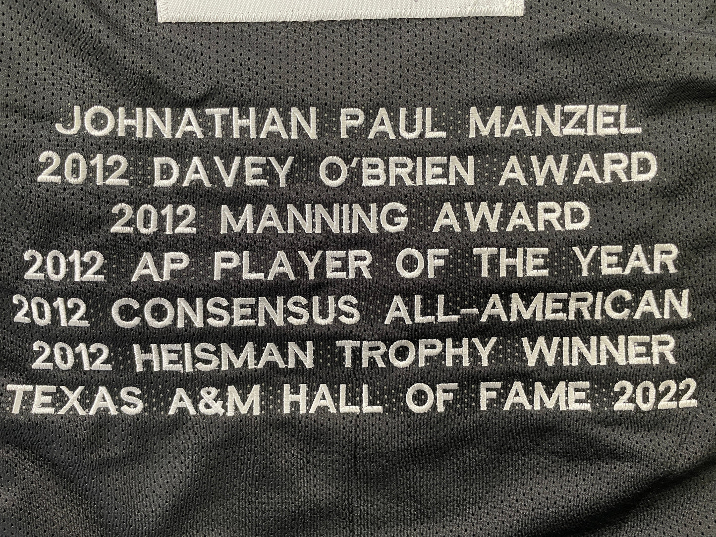 JOHNNY MANZIEL BLACK TEXAS A&M SIGNED STAT JERSEY w/"Johnny Fuckin Football" JSA