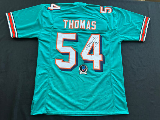 ZACH THOMAS SIGNED TEAL JERSEY MIAMI DOLPHINS  BAS