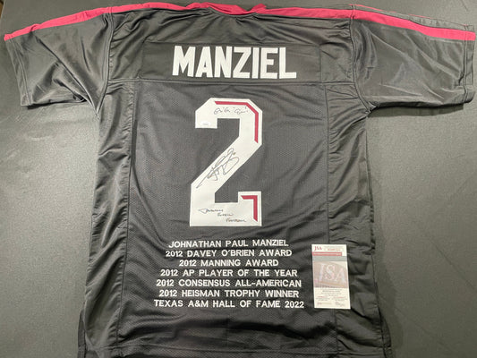 JOHNNY MANZIEL BLACK TEXAS A&M SIGNED STAT JERSEY w/"Johnny Fuckin Football" JSA