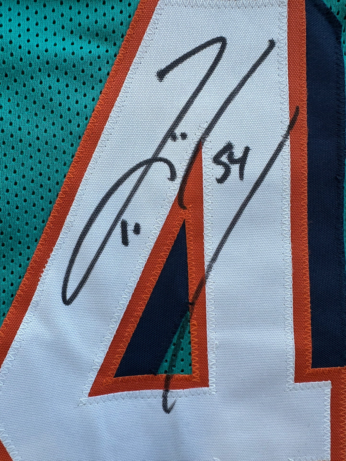 ZACH THOMAS SIGNED TEAL JERSEY MIAMI DOLPHINS  BAS