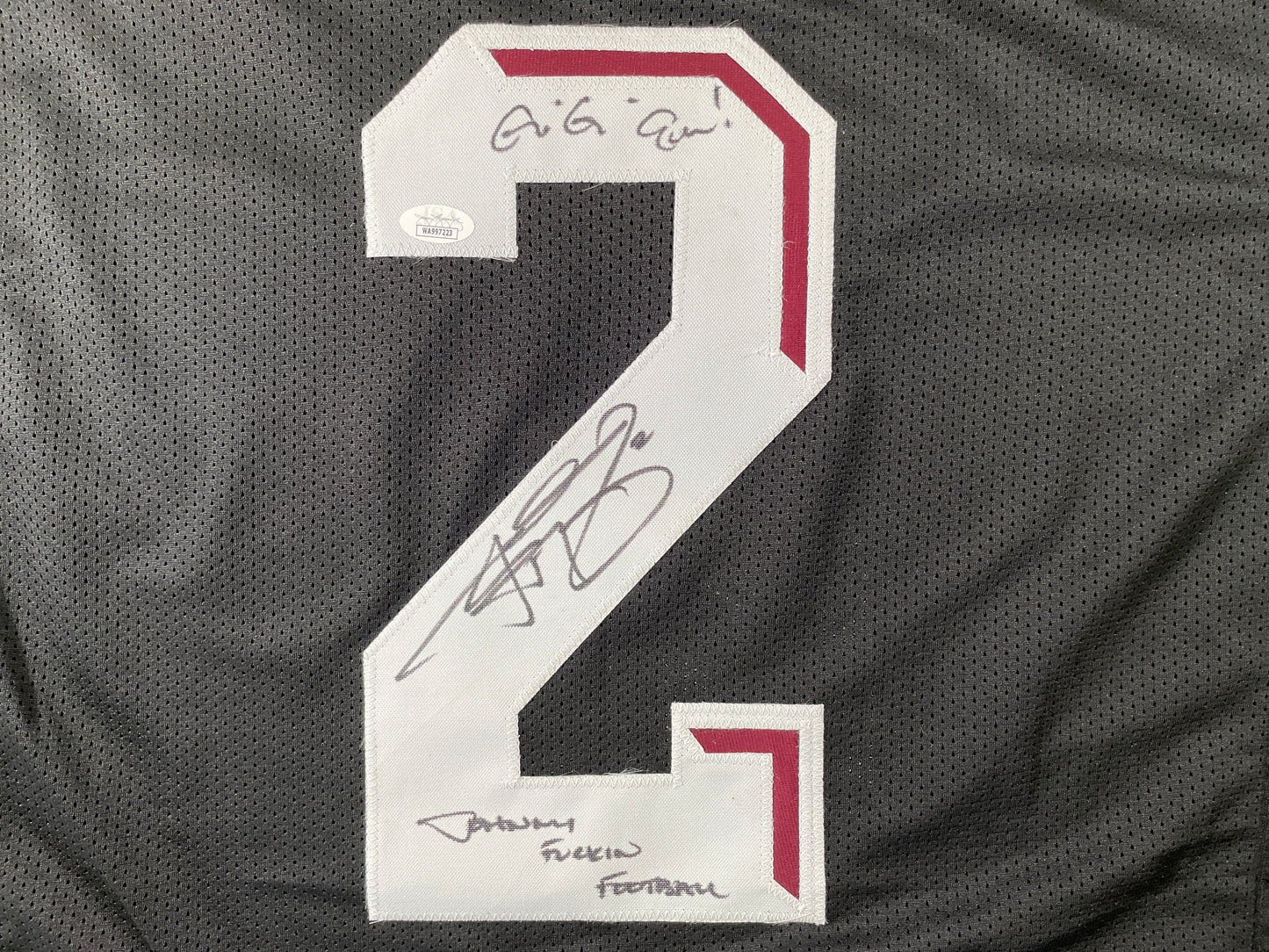 JOHNNY MANZIEL BLACK TEXAS A&M SIGNED STAT JERSEY w/"Johnny Fuckin Football" JSA