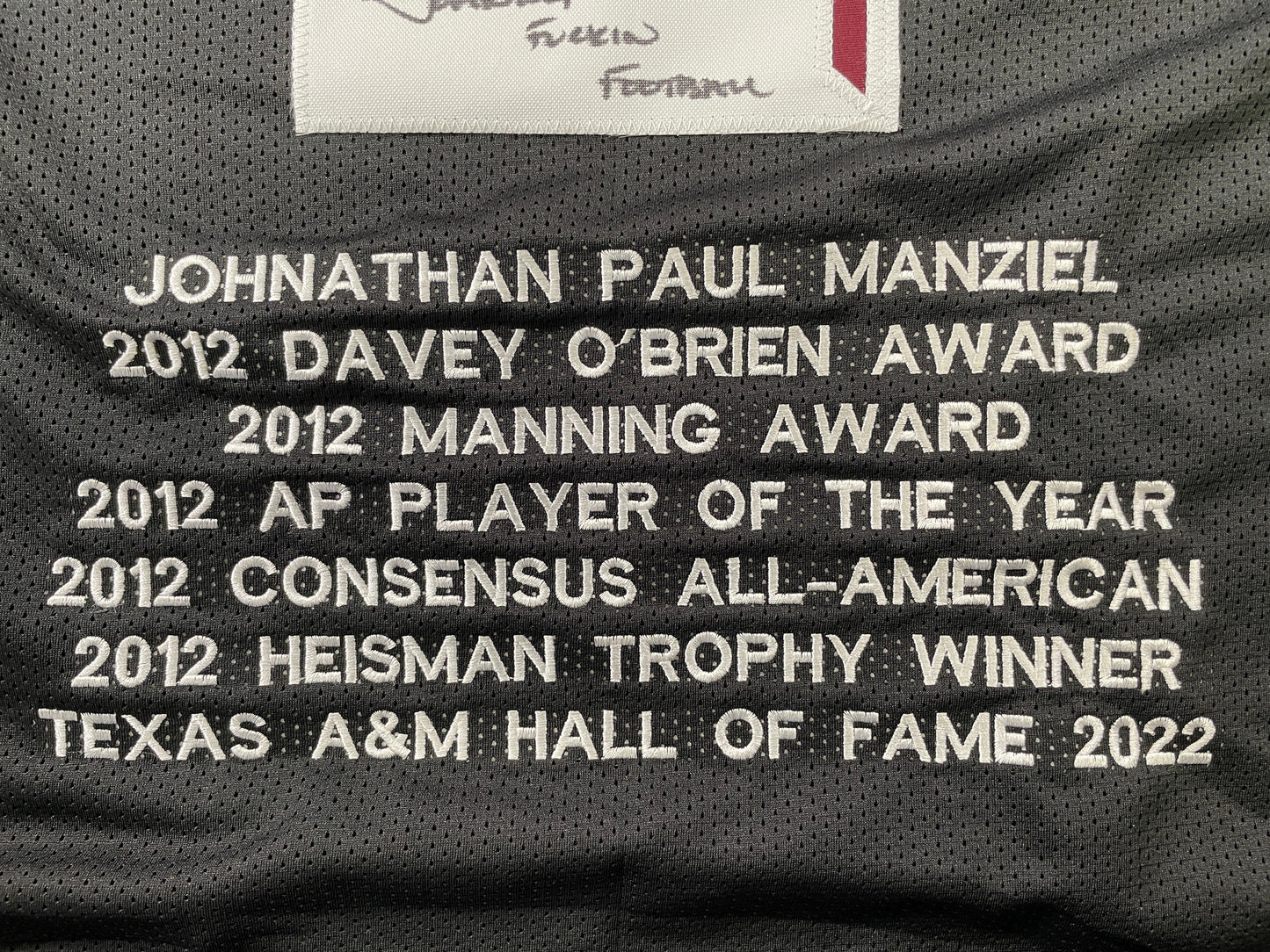 JOHNNY MANZIEL BLACK TEXAS A&M SIGNED STAT JERSEY w/"Johnny Fuckin Football" JSA