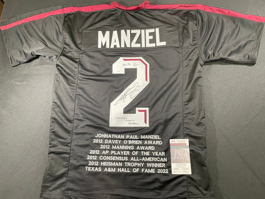 JOHNNY MANZIEL BLACK TEXAS A&M SIGNED STAT JERSEY w/"Johnny Fuckin Football" JSA