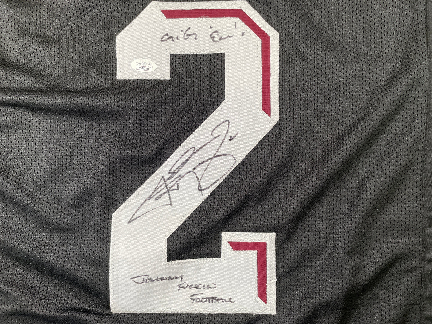 JOHNNY MANZIEL BLACK TEXAS A&M SIGNED STAT JERSEY w/"Johnny Fuckin Football" JSA
