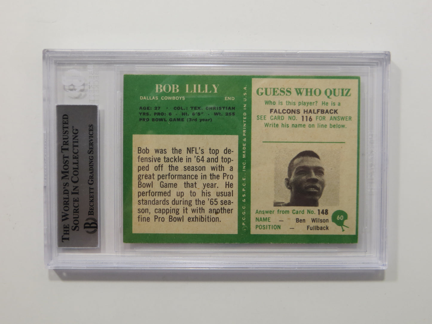 BOB LILLY SIGNED 1966 Philadelphia #60 BGS BAS SLAB w/HOF 80 DALLAS COWBOYS