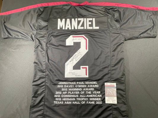 JOHNNY MANZIEL BLACK TEXAS A&M SIGNED STAT JERSEY w/"Johnny Fuckin Football" JSA