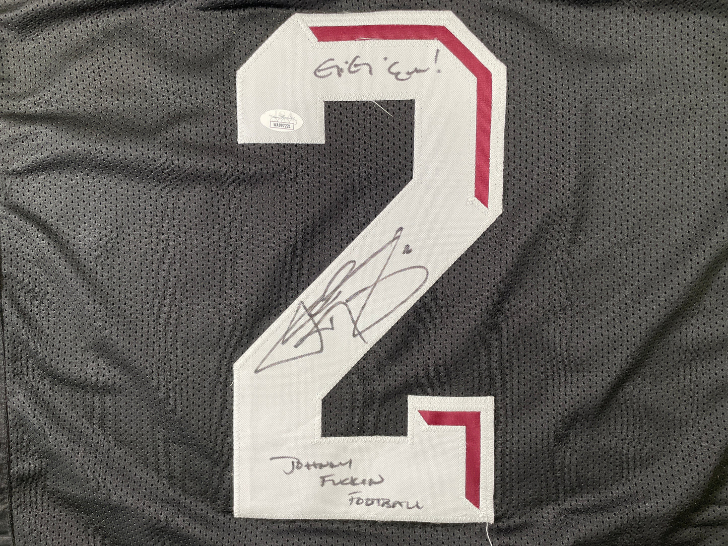 JOHNNY MANZIEL BLACK TEXAS A&M SIGNED STAT JERSEY w/"Johnny Fuckin Football" JSA