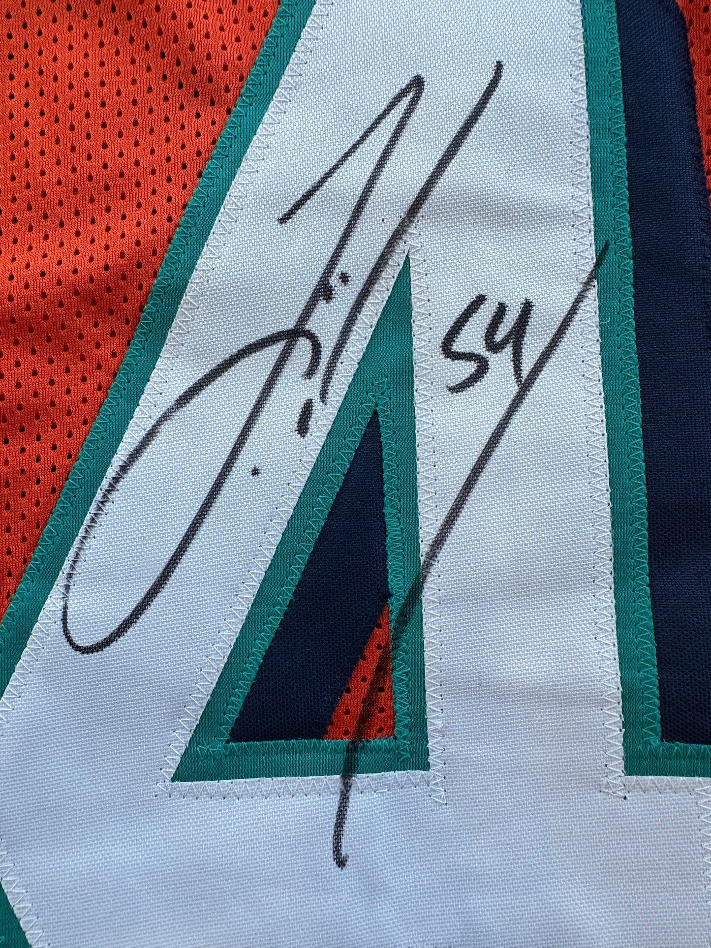 ZACH THOMAS SIGNED ORANGE FOOTBALL JERSEY Miami Dolphins BAS