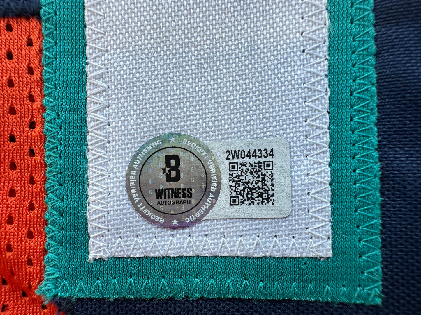 ZACH THOMAS SIGNED ORANGE FOOTBALL JERSEY Miami Dolphins BAS