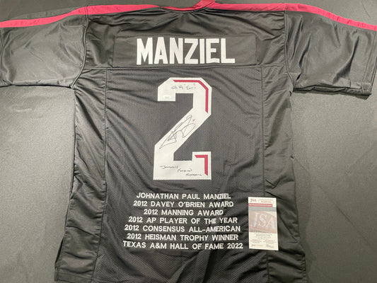 JOHNNY MANZIEL BLACK TEXAS A&M SIGNED STAT JERSEY w/"Johnny Fuckin Football" JSA