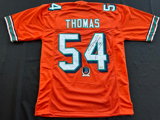 ZACH THOMAS SIGNED ORANGE FOOTBALL JERSEY Miami Dolphins BAS
