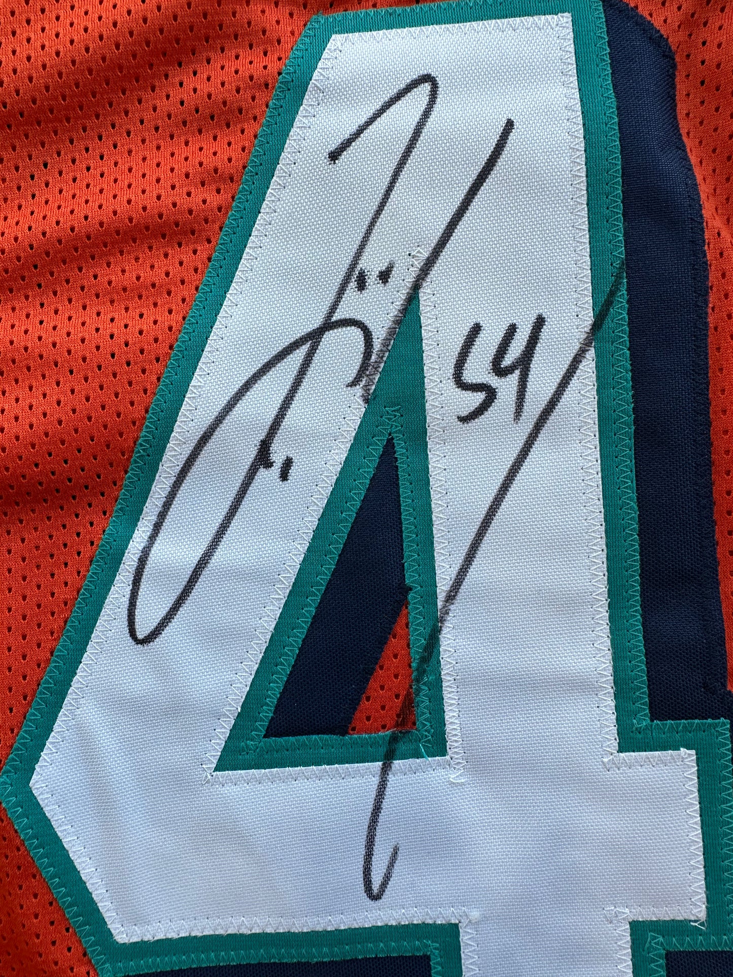 ZACH THOMAS SIGNED ORANGE FOOTBALL JERSEY Miami Dolphins BAS