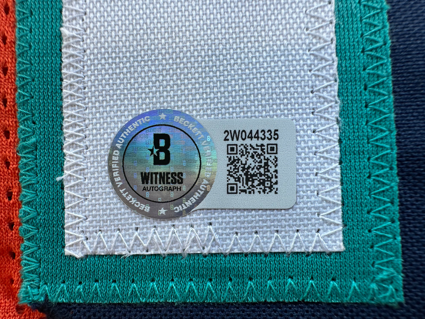 ZACH THOMAS SIGNED ORANGE FOOTBALL JERSEY Miami Dolphins BAS