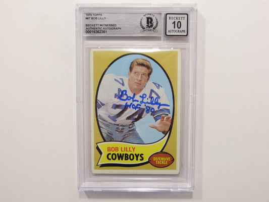 BOB LILLY SIGNED 1970 Topps #87 BGS BAS SLAB w/HOF 80 DALLAS COWBOYS Auto 10