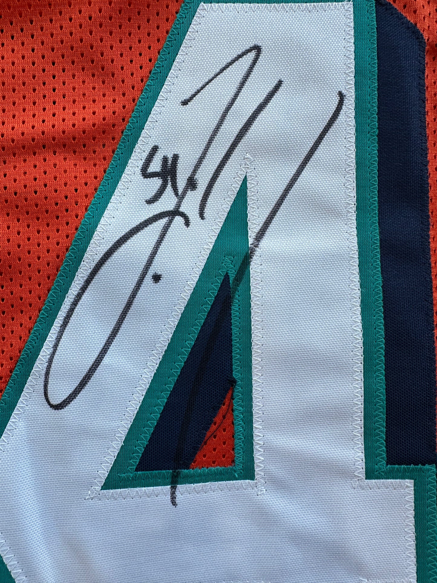 ZACH THOMAS SIGNED ORANGE FOOTBALL JERSEY Miami Dolphins BAS