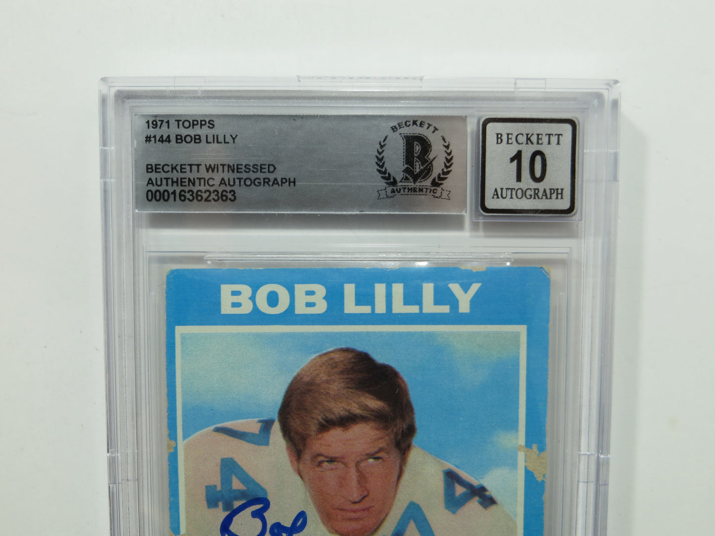 BOB LILLY SIGNED 1971 Topps #144 BGS BAS SLAB w/HOF 80 DALLAS COWBOYS Auto