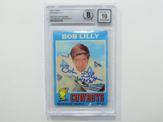 BOB LILLY SIGNED 1971 Topps #144 BGS BAS SLAB w/HOF 80 DALLAS COWBOYS Auto